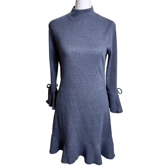 LC Lauren Conrad Dresses & Skirts - LC Lauren Conrad Mock Neck Swing Dress S Grey Ribbed Flare Cuff Mini NWT